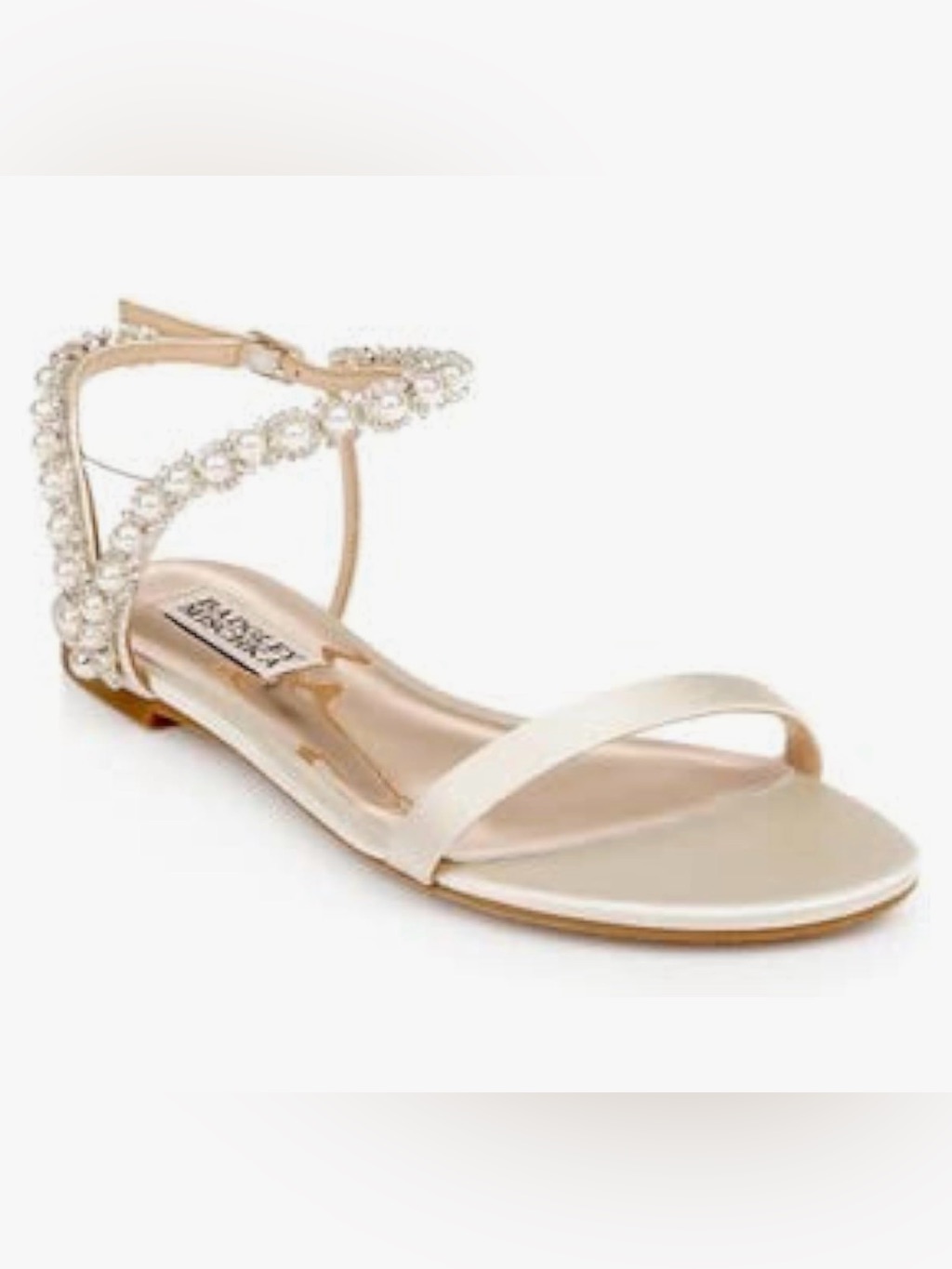 Badgley Mischka Jewel Ivory Klare Crystal-Ankle Flat Sandals Project Damaged